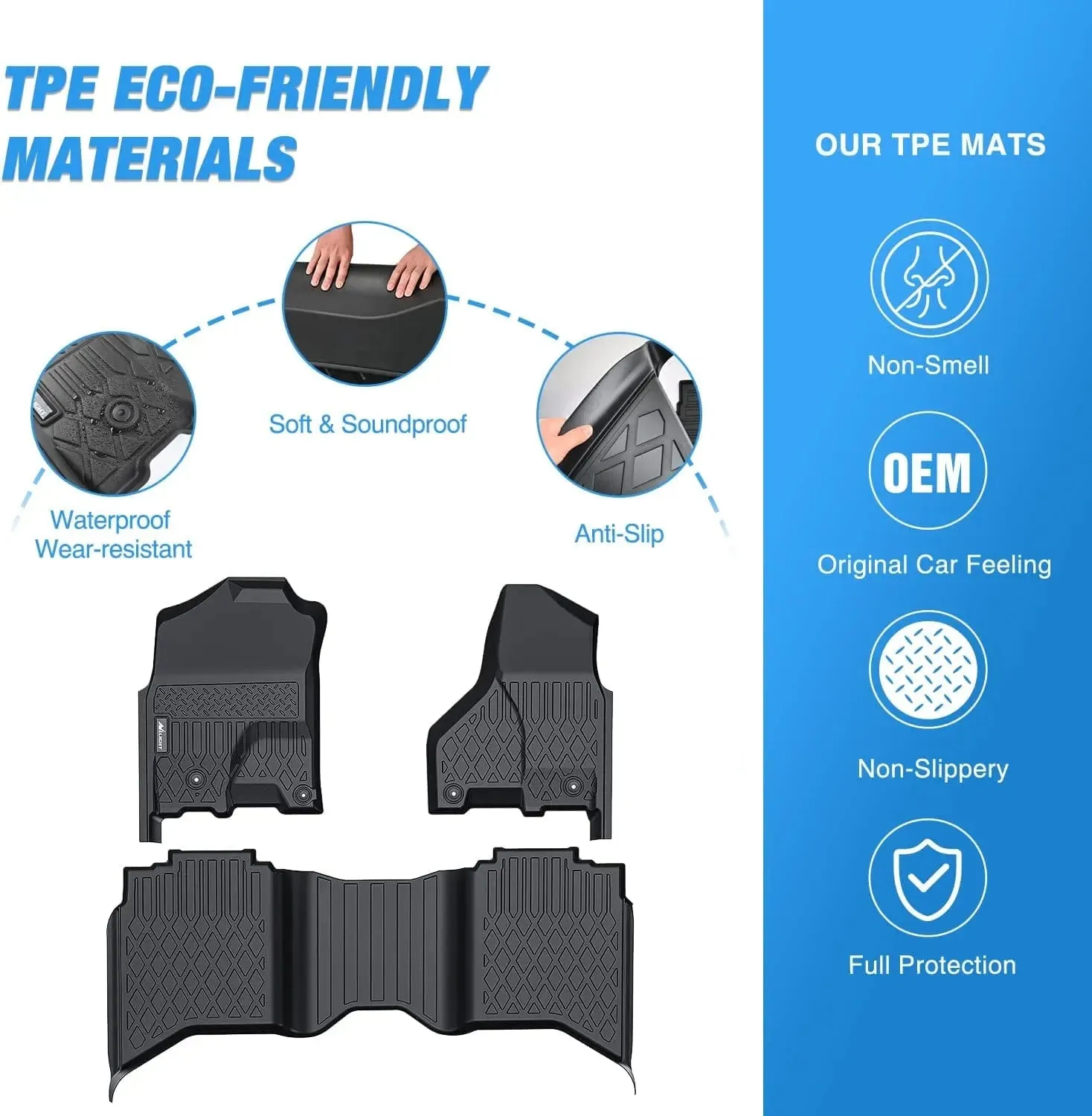 2019-2024 Dodge Ram 1500 Classic Crew Cab 2012-2018 Dodge Ram 1500 2500 3500 TPE Floor Mats