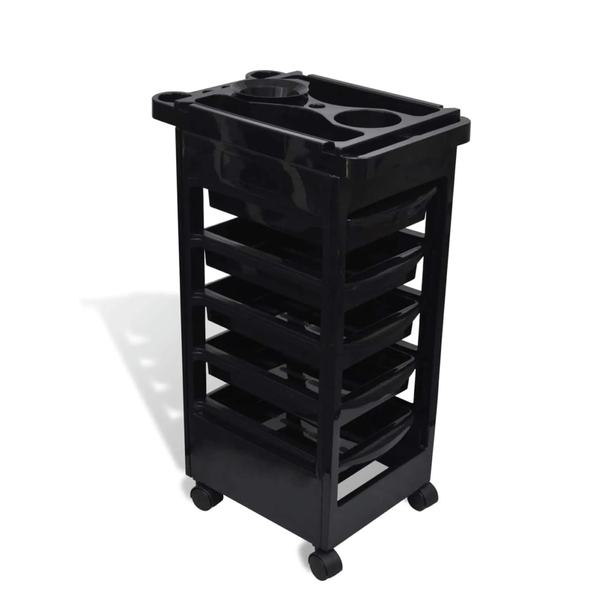 6-Tier Hairdressing Trolley | Black | 82x49x32cm | Salon Rolling Cart for Hair Colouring