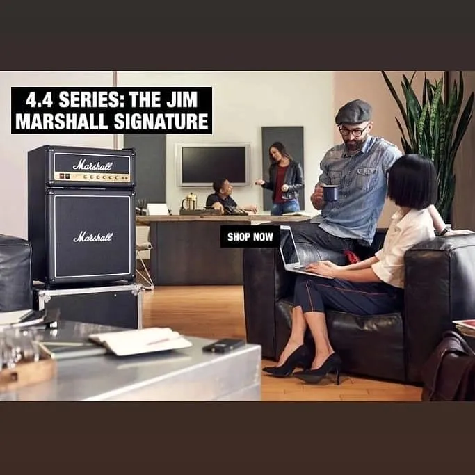 Marshall MF4.4BLK-NA 126 Litre Mini Bar Fridge | 4.4 cu ft | Black Edition | Iconic Amp Design | With Freezer