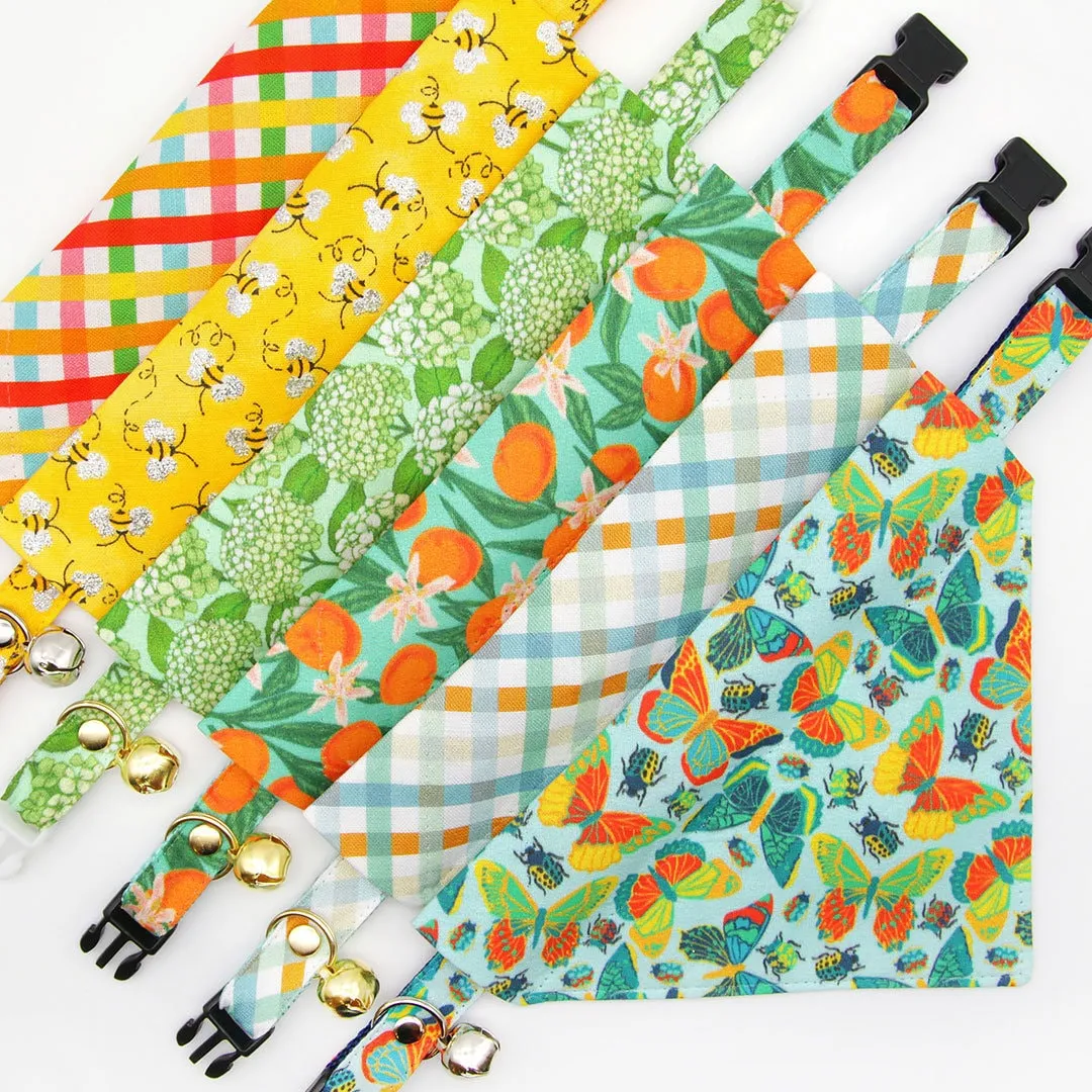 Pet Bandana - "Clementine Blossom" - Mint Green & Orange Citrus Bandana for Cat   Small Dog / Spring. Summer, Tangerine, Tropical / Slide-on Bandana / Over-the-Collar (One Size)
